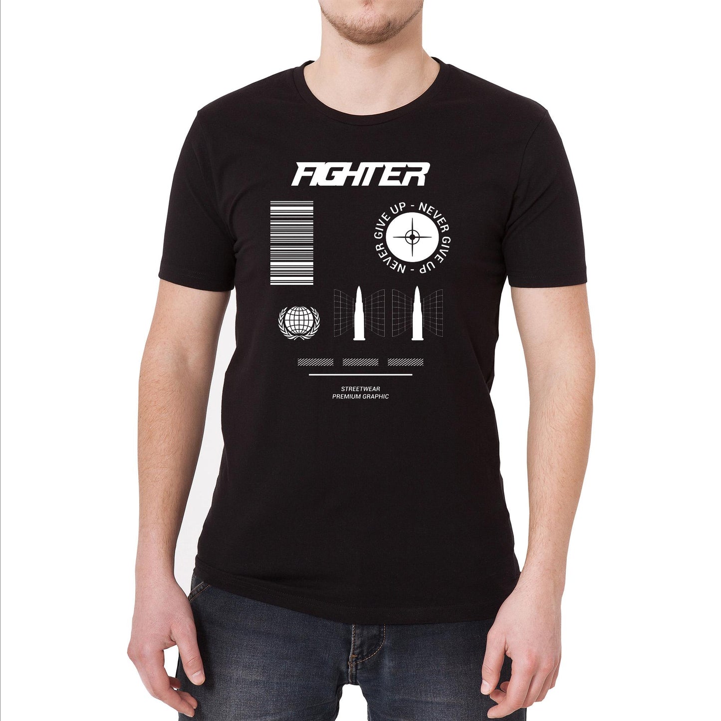 Fighter Never Give Up Vintage Graphic T-Shirt